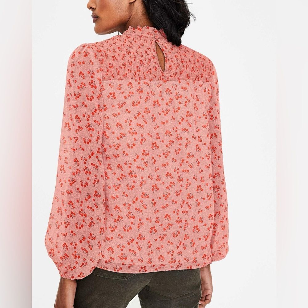 Boden Janie Long Sleeve Mock Neck Pink Ditsy Floral Blouse Size 16 - Picture 3 of 13